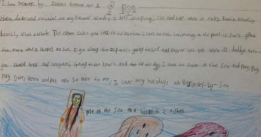 Picture and poem written by a child on white paper