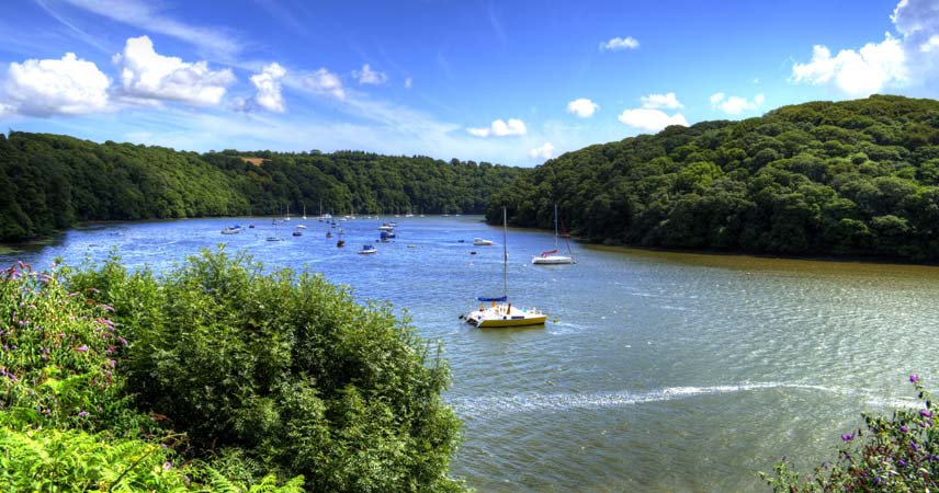 Boats on the river Falmouth, Cornwall in summer