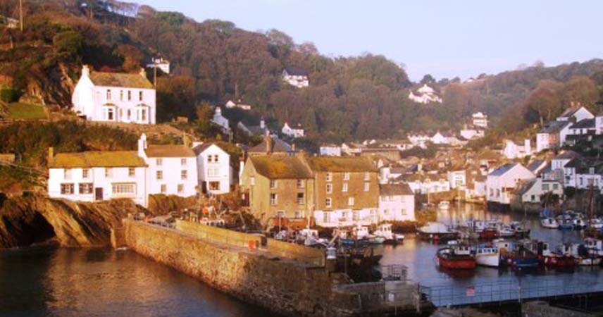 Coastal landscape shot of the village of Polperro in Cornwall