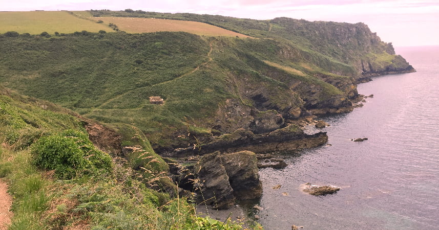 Aerial photo of a walk around Nare Head and Veryan in Cornwall.