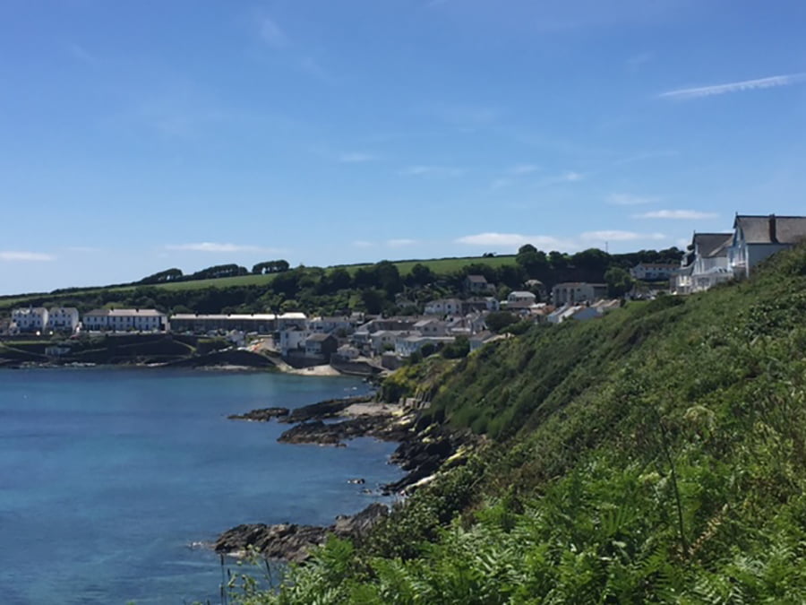 View of the Cornish coast during a walk to Porth beach.