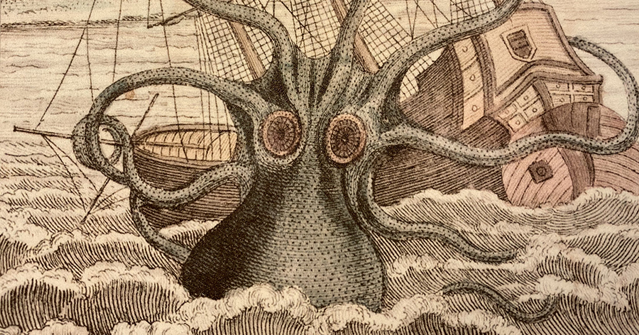 Drawing of the Kracken at the National Maritime Museum Cornwall in Falmouth