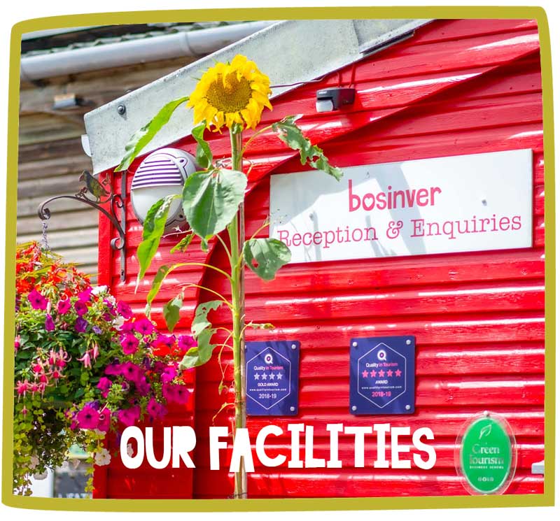Close up of the red reception and enquiries building located at Bosinver in Cornwall