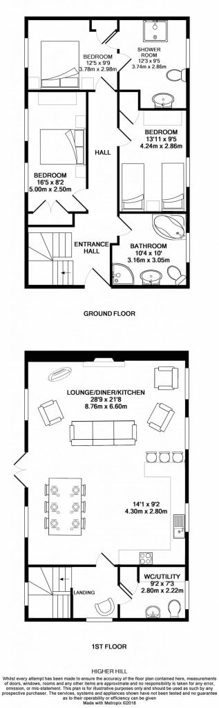 Detailed drawing of the floorplan at Higher Hill at Bosinver.