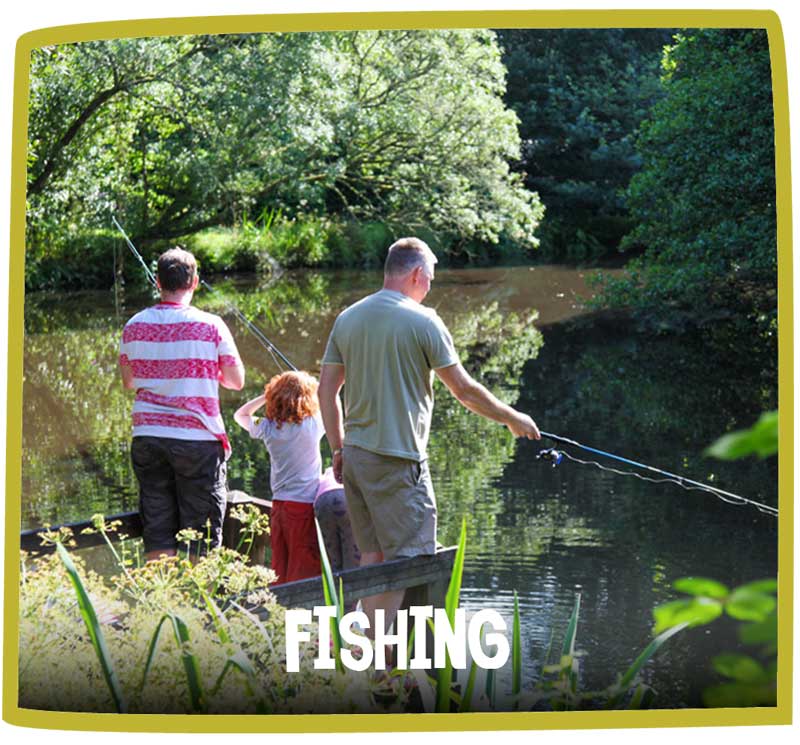 Two adults and a child fishing from a fishing spot at Bosinver