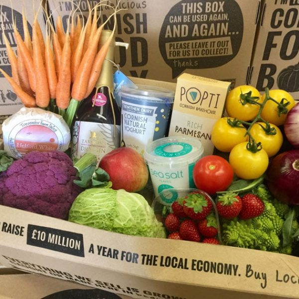 Large box of fruit, vegetables and other foods supplied by Bosinver